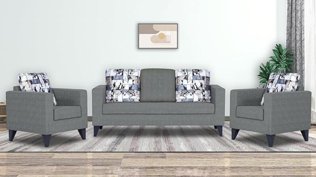 Adorn India Hallton Digital Print Cushion Five-Seater Sofa Set