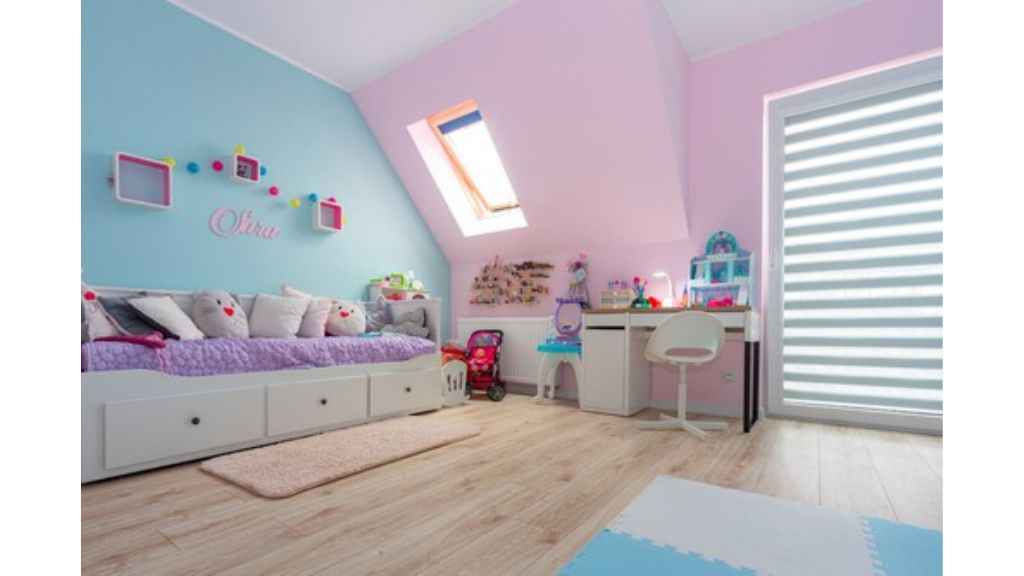 Sky Blue and Pink Two-Colour Combination for Bedroom Walls