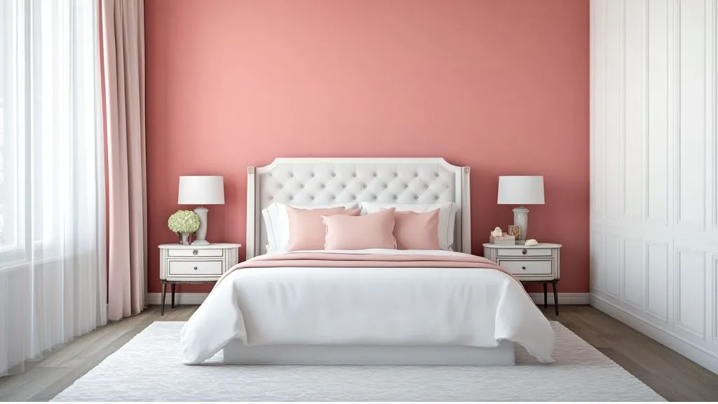 Coral Pink and White Colour Combination For Bedroom