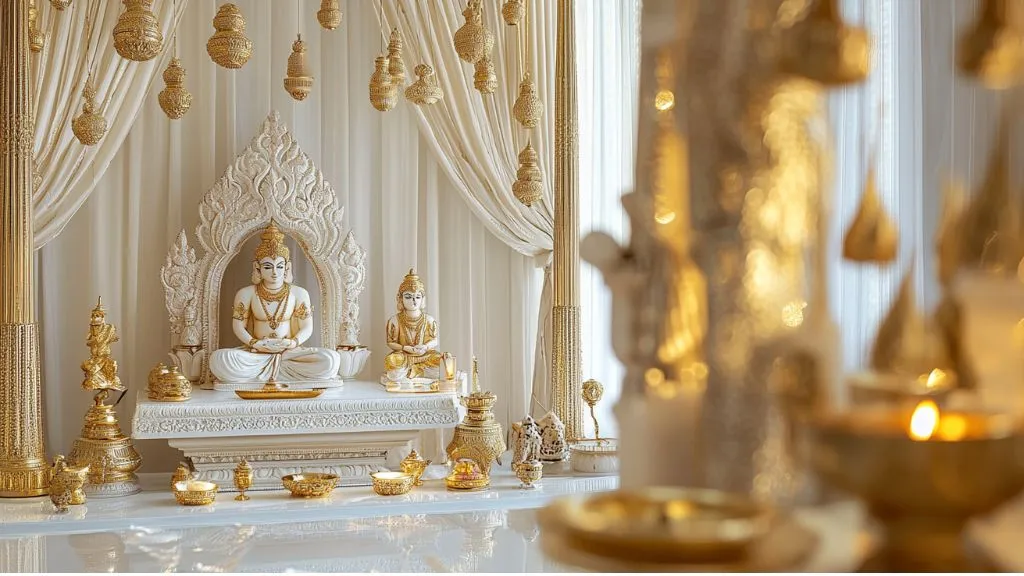 Elegant White and Gold Pooja Designs