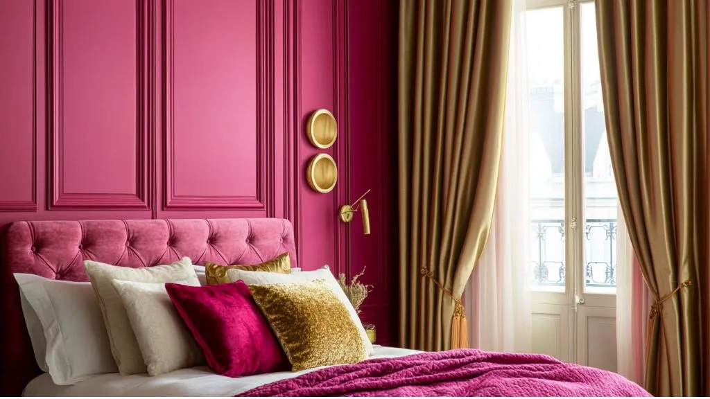 Fuchsia Pink and Gold Colour Combination For Bedroom