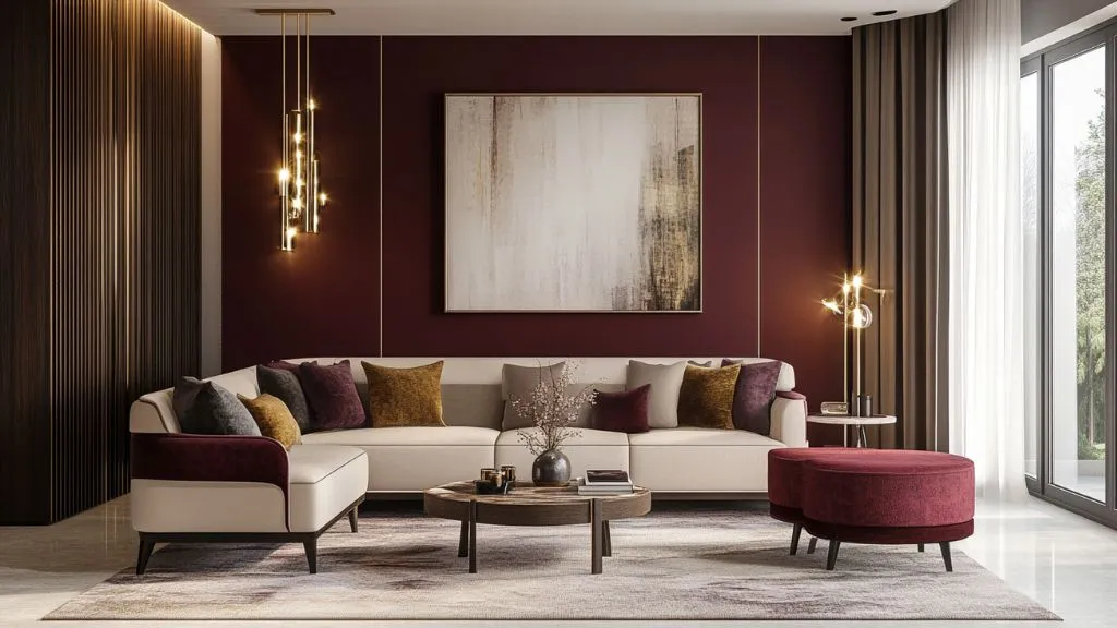 Maroon and Gold Colour Combination - Wall Colour Combinations for Hall  