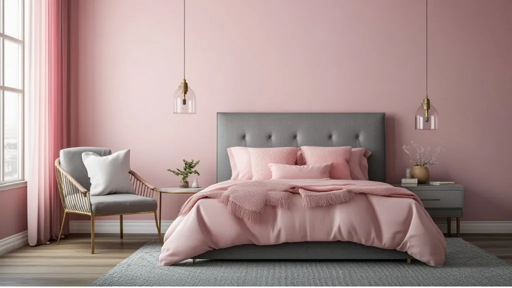 Soft Pink and Grey Colour Combination For Bedroom