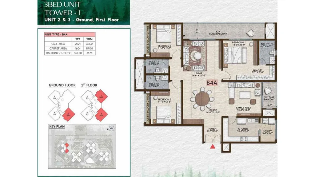 Prestige Pine Forest Floor Plan 3BHK