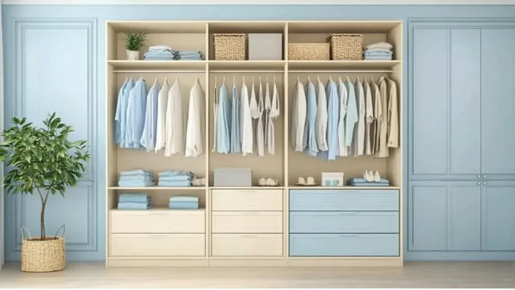 Bedroom Wardrobe Colour Combinations -Beige and Powder Blue