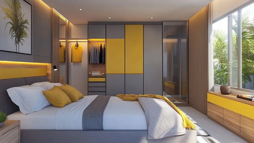 Bedroom Wardrobe Colour Combinations - Grey and Yellow  