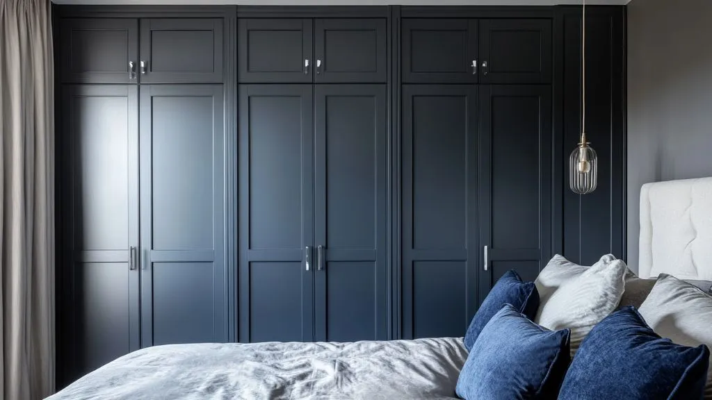 Bedroom Wardrobe Colour Combinations -Navy Blue and Silver