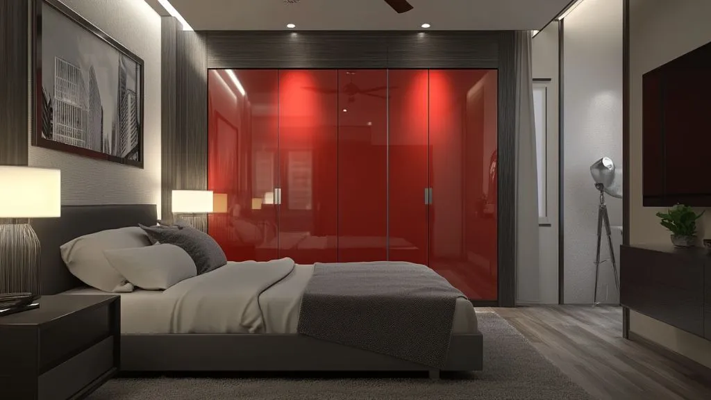 Bedroom Wardrobe Colour Combinations -Red and Grey