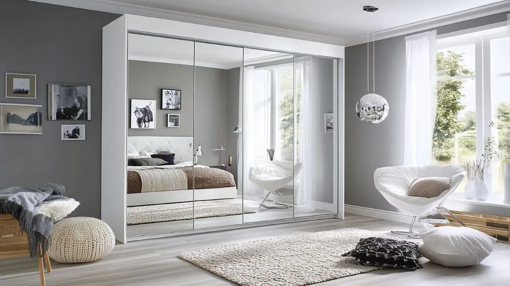 Bedroom Wardrobe Colour Combinations -White and Mirror Panels