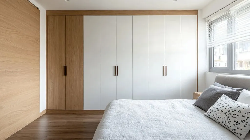 Bedroom Wardrobe Colour Combinations - White and Wooden Finish