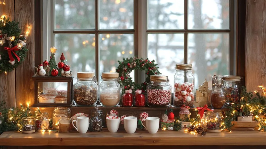 Cozy drink bar with mugs for christmas home decor