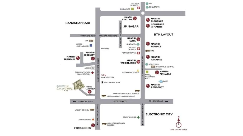 Mantri Courtyard in Kanakapura Road Bangalore Location Map