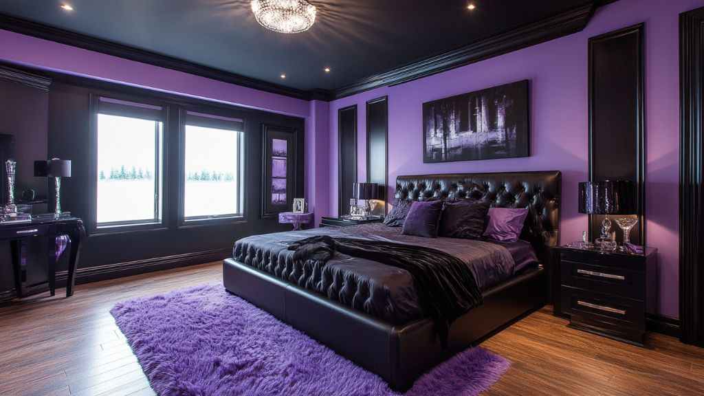 Purple and Black Two Colour Combination for Bedroom Walls