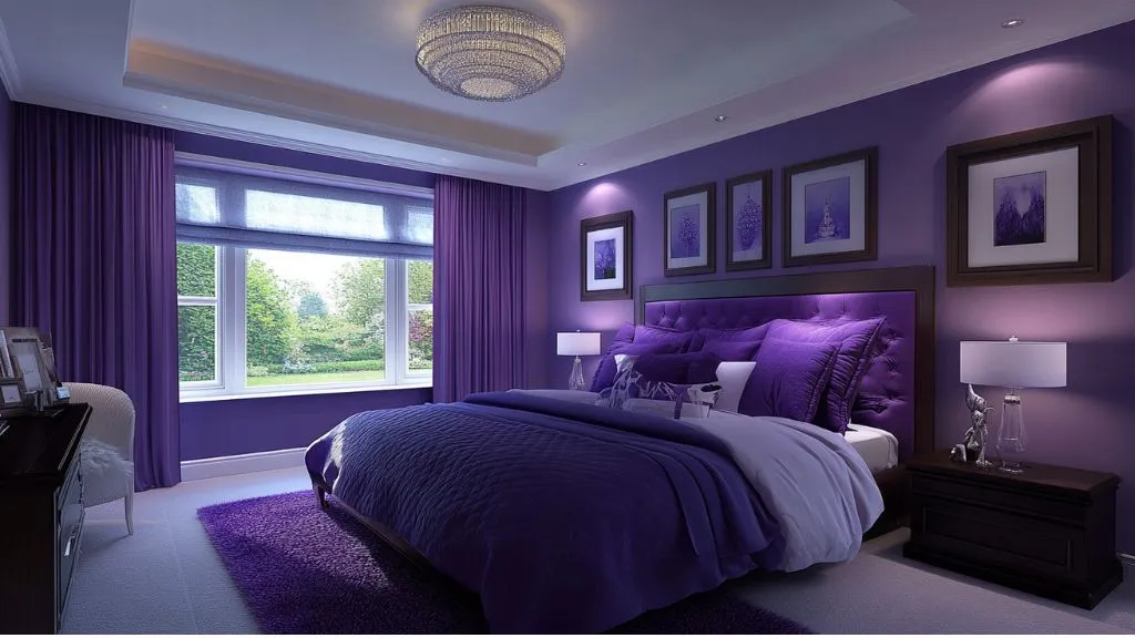 Purple and Blue Two Colour Combination for Bedroom Walls