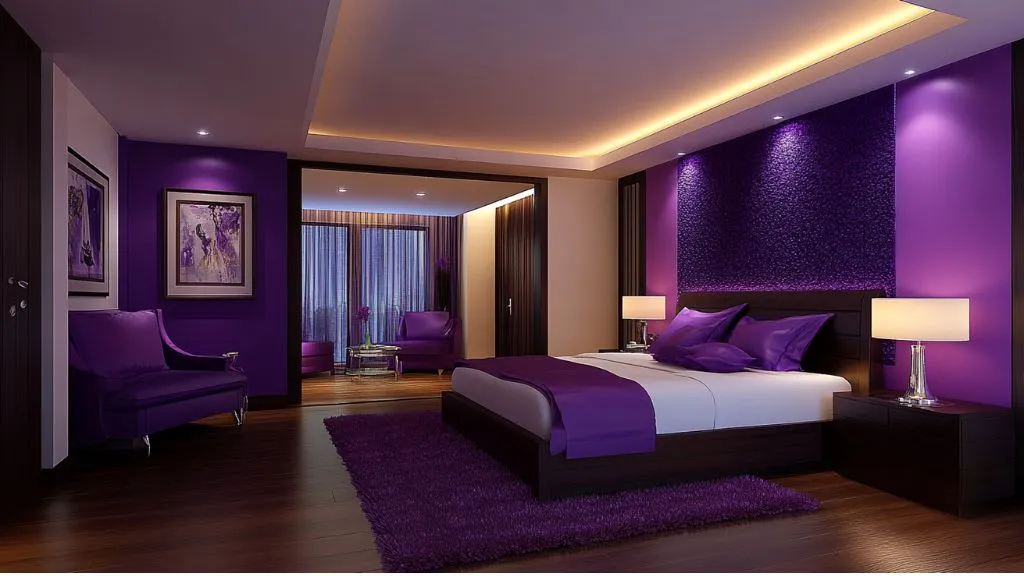 Purple and Brown Two Colour Combination for Bedroom Walls