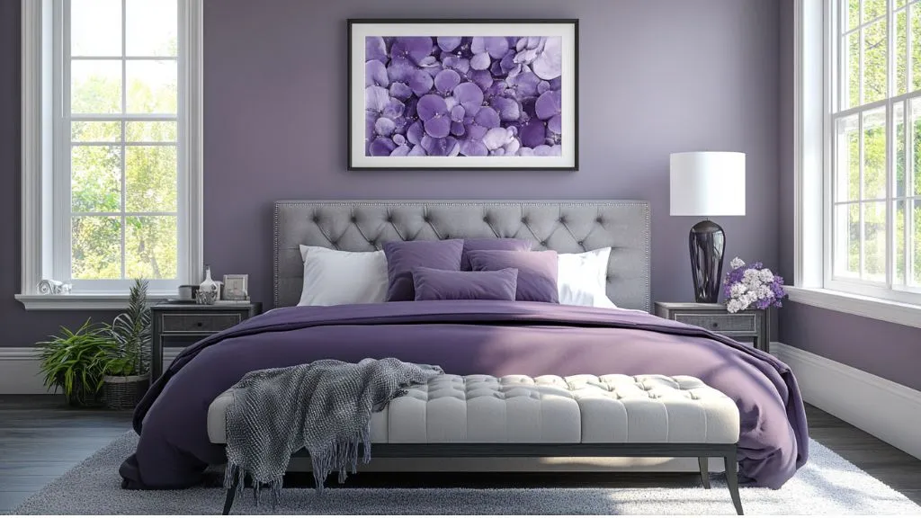 Purple and Grey Two Colour Combination for Bedroom Walls