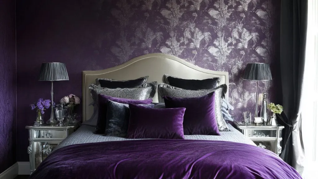 Purple and Silver Two Colour Combination for Bedroom Walls