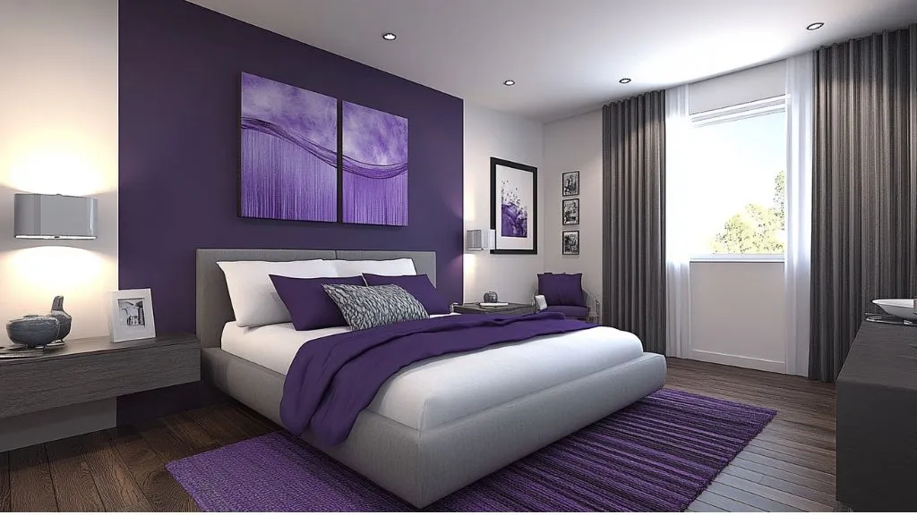 Purple and White Two Colour Combination for Bedroom Walls