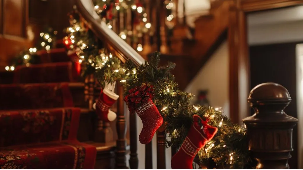 Wrap garlands around your staircase railings for christmas