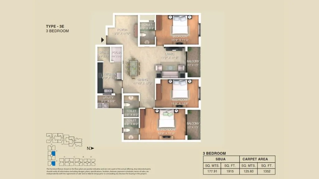 Adarsh Palm Retreat Lakefront in Kaikondrahalli, Bellandur Floor Plan