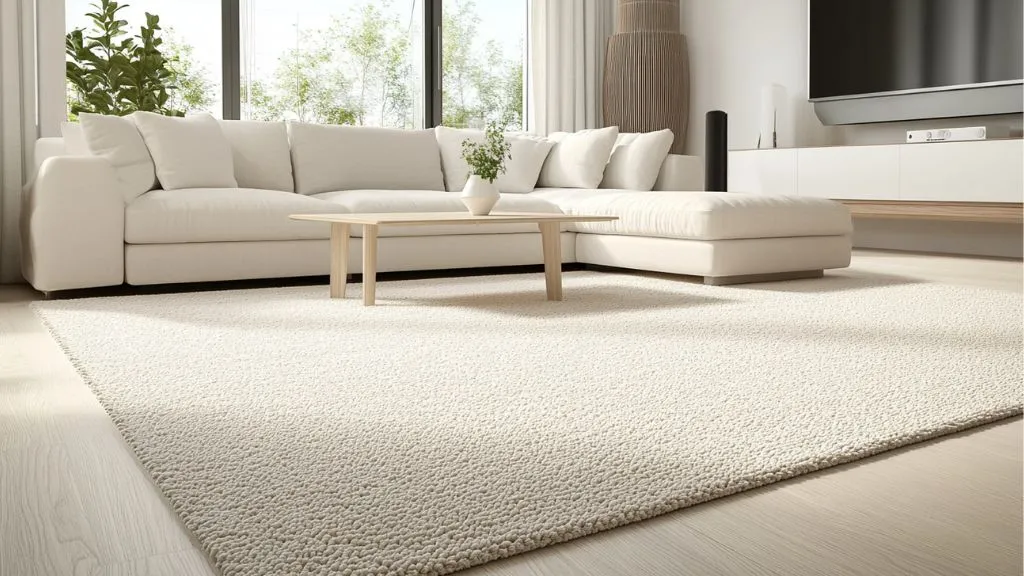 Cream-coloured wool rug with a subtle texture