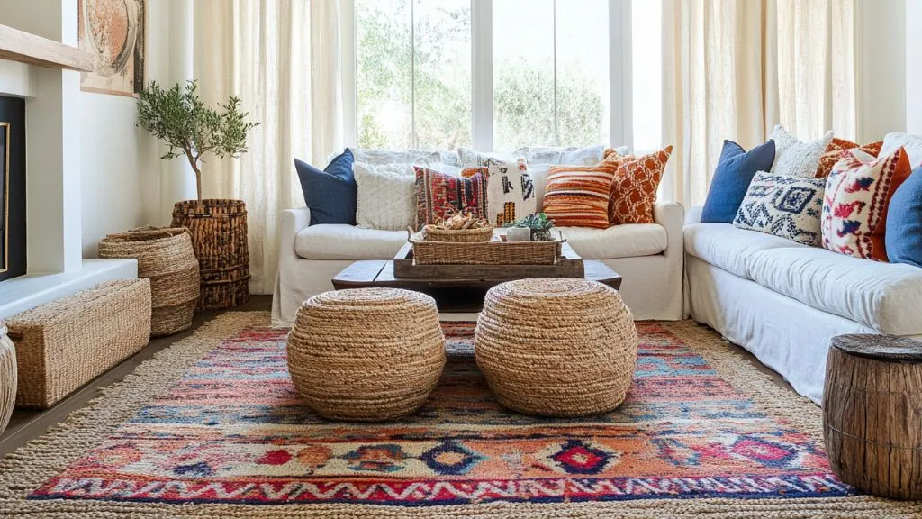 Multi-colored boho rug with tribal patterns for Living Room